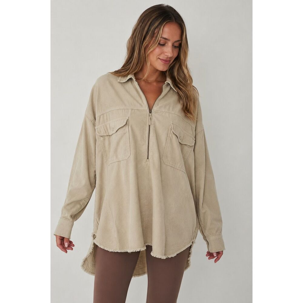 OFFLINE by Aerie Corduroy Pullover XL Beige Oversized Shacket Boho